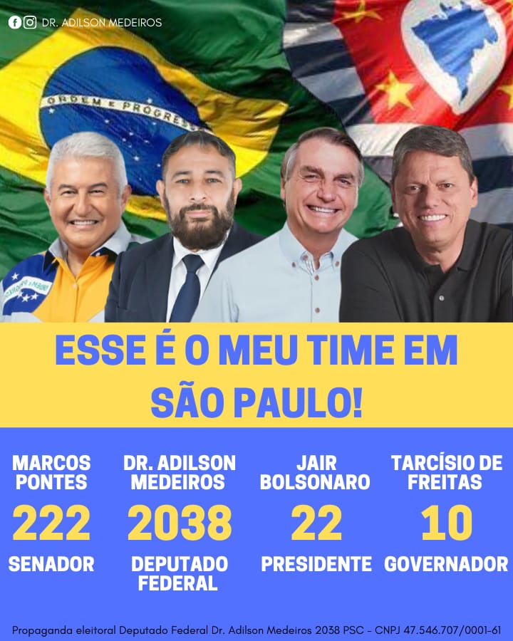 DrAdilsonSP's tweet photo. ✅ “Em outubro, vote certo. Para deputado federal, vote Dr. Adilson Medeiros - 2038.”
Acesse meu site: https://t.co/IYCtRzPXyP
Acompanhe a minha página no Facebook: https://t.co/0zxYTCu1d7
🏆 "O candidato que derrubou o IPVA."
#DerrubouIPVA #IPVA #ipva2022 #detran #detransp https://t.co/2PAN2Wt9Sn