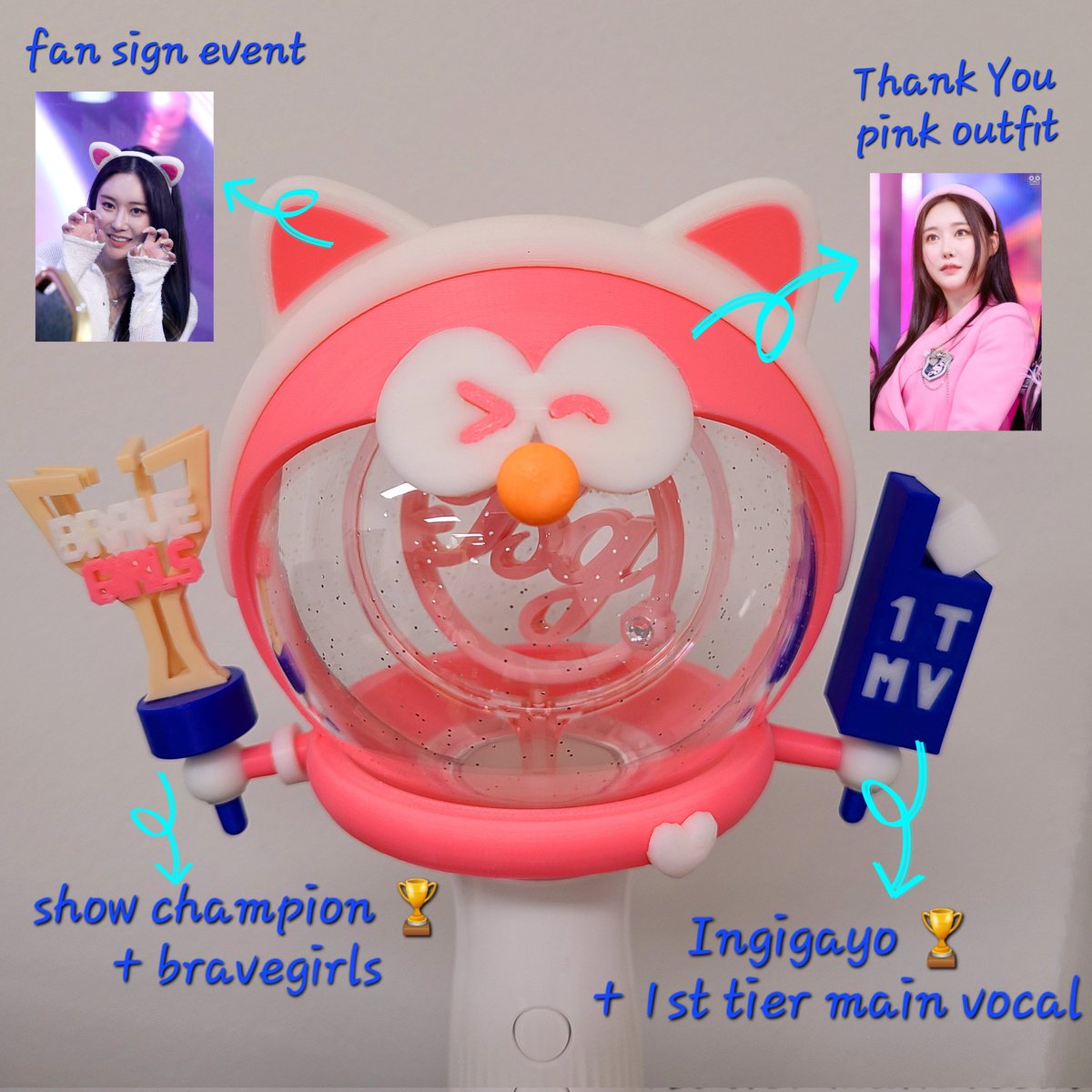 bg0409n30's tweet photo. Congrats for @nyong2ya birthday!
Custom light stick for @nyong2ya
The pink one was made right after queendom2 R2 to overcome the desperate R2 result. In the end, this became kinda celebration for R3 winning happily.
#bravegirls @nyong2ya #happy_birthday #doraebong #smallfinger https://t.co/7HOZaHXZ1u