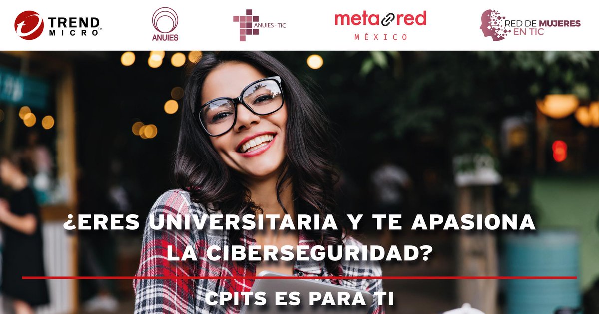 anuiestic's tweet photo. El comité @anuiestic @MetaRedMx y @RedMujeresTic te invitan a la SESIÓN INFORMATIVA del Programa de #CPITS de @TrendMicro
📅 MAÑANA, 13 SEPT.🚨🚨🚨
🕕10AM
✅ Regístrate en: https://t.co/GimZ0vjeut
Conoce todos los detalles del programa #CPITS en el sitio: https://t.co/fUMACD55eu https://t.co/TEPty1zodr