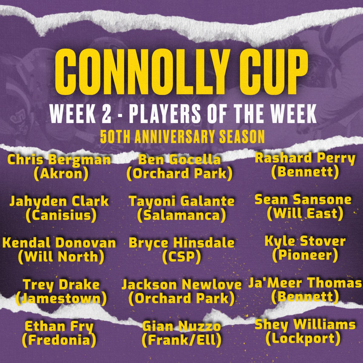 Week 2 of the High School Football Season is officially in the books...

Below are the Connolly Cup's Players of the Week