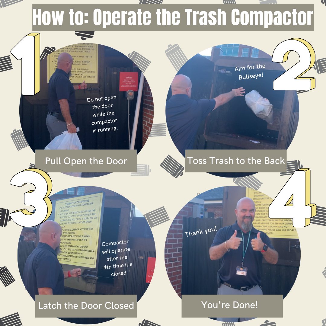 UNCWHRL's tweet photo. Hey Seahawks! This week we're discussing how to dispose of trash in the residence halls. Swipe to learn some helpful tips on how to operate the trash compactor.
#uncw #uncwhrl #lovewhereyoulive https://t.co/DyPVBUPRiQ