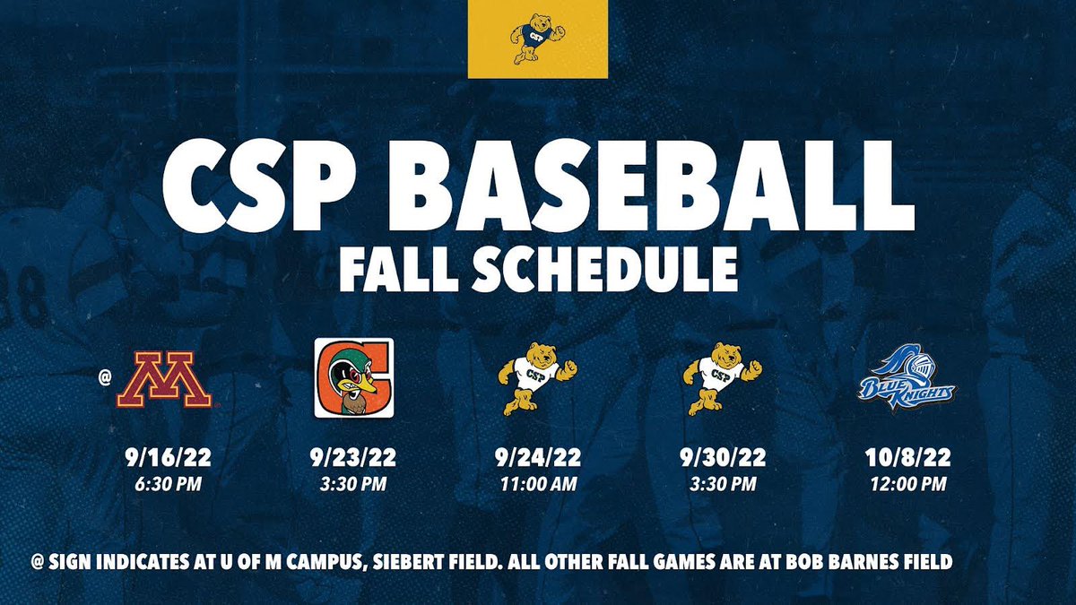 The Golden Bears fall schedule. Should be a great fall!  First game this week against <a href="/GopherBaseball/">Minnesota Baseball</a> #begolden
