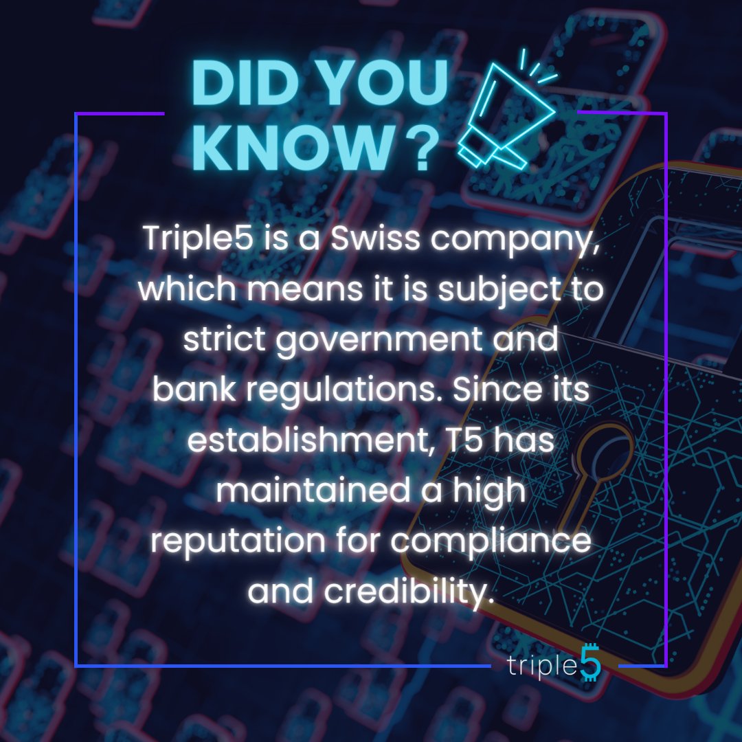 Triple5Token's tweet photo. Based in Switzerland, DeFi prediction platform T5 is known for its compliance and credibility. #PlayToEarn #Triple5 #T5Token #cryptogames #bitcoingaming #blockchaingames https://t.co/FxMecBPyIb