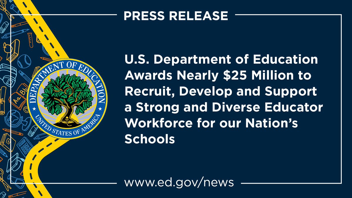 usedgov's tweet photo. To help recruit, prepare, develop, &amp; retain a strong &amp; diverse teacher workforce, ED will invest nearly $25 million in funding for the Teacher Quality Partnership (TQP) grant program: https://t.co/D5e3tr9zOV
#RoadToSuccess #EDBusTour22 https://t.co/1YhmYAgQ19