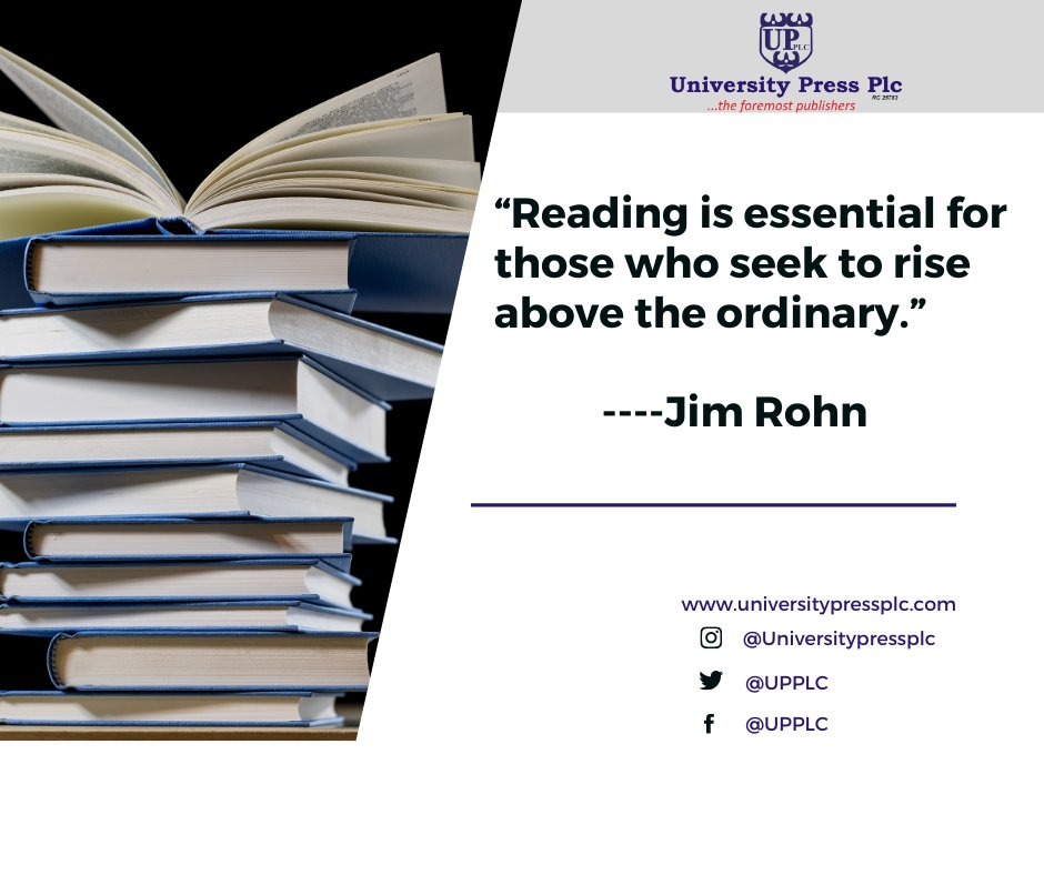 UPPLC's tweet photo. Read a book today so as to rise above the ordinary.
#UniversityPressPlc #mondaymotivation #monday #readabooktoday #readabookchallenge #reading https://t.co/6pNxp2RSu0