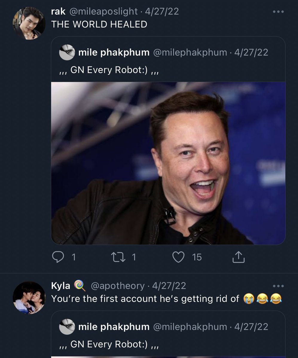 kptstruggles's tweet photo. so remember when mile fought elon musk 😀

#MilePhakphum #KinnPorsche #kpstruggles https://t.co/wF1OEB7kv7