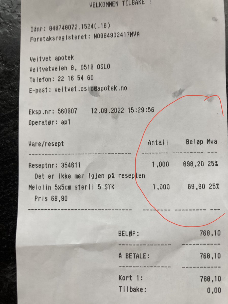 Kjøpte anbefalt vaksine mot covid/lungebetennelse.
Kr. 698,20 - uten garanti, men med moms, takk!
Synes jo det er litt griskt at staten tar kr. 153,62 i moms for at jeg - forhåpentlig og bank i bordet!! - kan spare staten for store sykehusutgifter. Ja, ja…