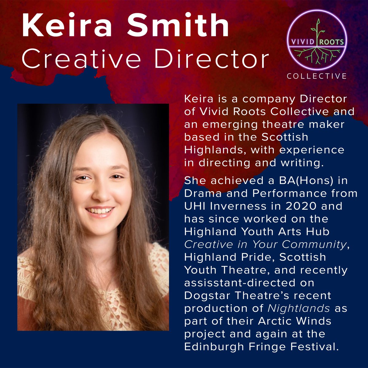 🎭Fifth, creative director: <a href="/keira_in/">keirasmith</a>🎭

Keira is an emerging Highland-based writer/director based in the Scottish Highlands. She is a company director at VRC, and a <a href="/ThinkUHI/">UHI</a> alumna. She has worked with <a href="/HighlandYAH/">HighlandYouthArtsHub</a>, <a href="/dogstartheatre/">dogstartheatre</a> and <a href="/ScottishYT/">ScottishYouthTheatre</a> 

6/7