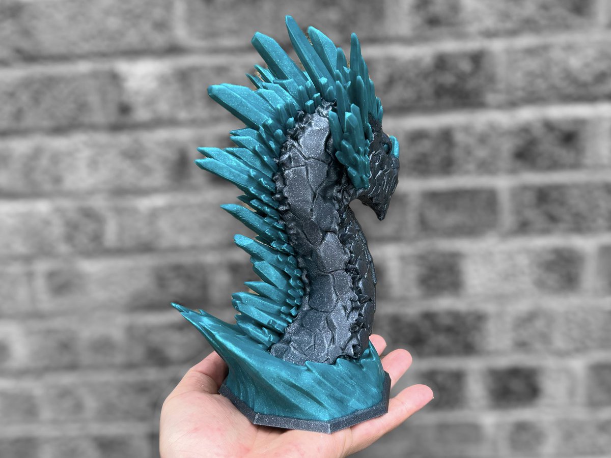 FilamentFrenzy's tweet photo. This one is EPiC!! 

Ice Dragon Bust by @fotismint 

150% scale at 0.2mm layers on the @BambulabGlobal X1C with AMS 

@HATCHBOX3D sparkle blue and sparkle grey PLA 

Painted with bambu studio 

Just over 24 hours print time 

Video will be up on my instagram soon

#3Dprinting https://t.co/eIIbcyKBDf