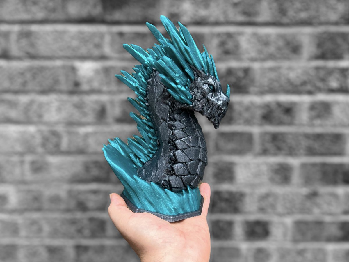 FilamentFrenzy's tweet photo. This one is EPiC!! 

Ice Dragon Bust by @fotismint 

150% scale at 0.2mm layers on the @BambulabGlobal X1C with AMS 

@HATCHBOX3D sparkle blue and sparkle grey PLA 

Painted with bambu studio 

Just over 24 hours print time 

Video will be up on my instagram soon

#3Dprinting https://t.co/eIIbcyKBDf