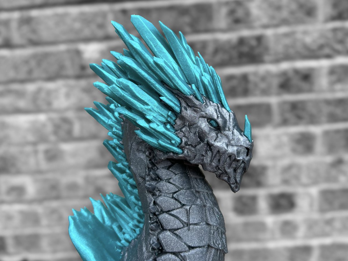 FilamentFrenzy's tweet photo. This one is EPiC!! 

Ice Dragon Bust by @fotismint 

150% scale at 0.2mm layers on the @BambulabGlobal X1C with AMS 

@HATCHBOX3D sparkle blue and sparkle grey PLA 

Painted with bambu studio 

Just over 24 hours print time 

Video will be up on my instagram soon

#3Dprinting https://t.co/eIIbcyKBDf