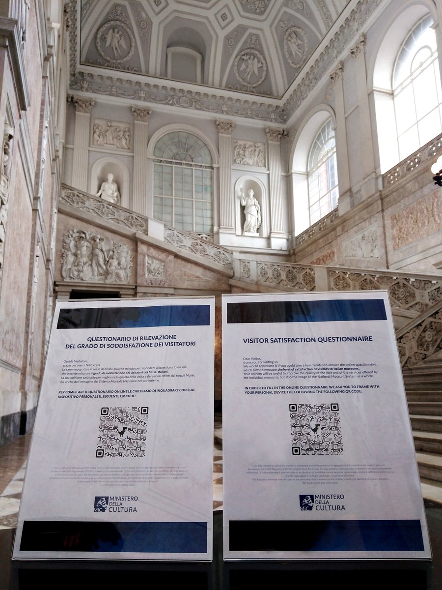 PalazzoRealeNap's tweet photo. Fino al 15 novembre è possibile partecipare alla rilevazione del grado di soddisfazione dei visitatori avviata dalla DG-Musei @MiC_Italia.
Il questionario è accessibile con QR-code esposto al termine del percorso di visita, nello Scalone d’Onore. 
Grazie per la collaborazione! 😊 https://t.co/jqS0KaYBVo