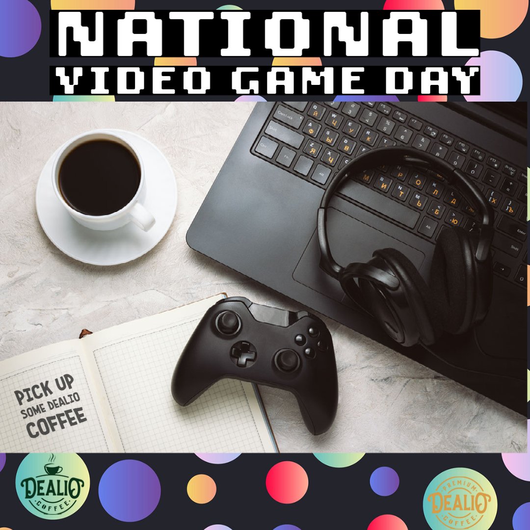 DealioCoffee's tweet photo. It's National Video Game Day! Grab a cup of Dealio coffee and start your day with your favorite game.🎮☕️ https://t.co/MCjTwZfSoL