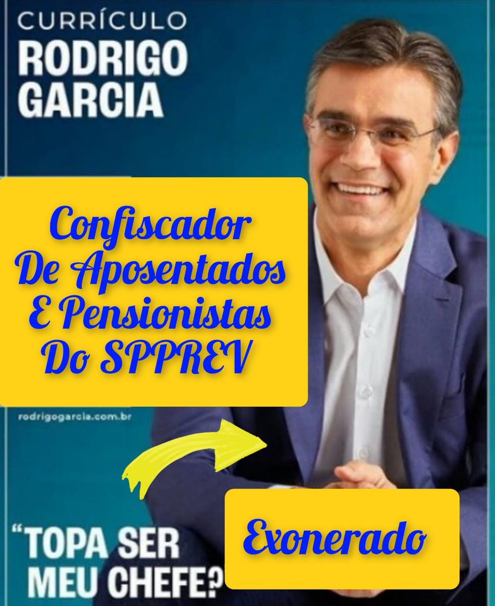 DorivalCampos2's tweet photo. @rodrigogarcia_ QUEM CONFISCA APOSENTADORIAS DE IDOSOS, NÃO  MERECE APOIO E VOTO."
APOSENTADOS IRÃO  DERROTAR RODRIGO GARCIA NAS URNAS DAQUI A 3 DOMINGOS @PSDB_SP
SERÁ VARRIDO DE SP E DEP. TAMBÉM @rodrigogarcia_
@carlaopignatari
@tarcisiogdf
@cauemacris
@AssembleiaSP
#RodrigoGarciaRejeitado https://t.co/5scal9oFUg