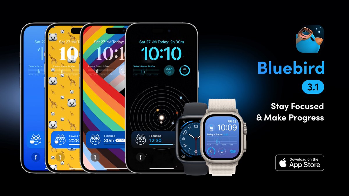 Bluebird 3.1 is out for iOS 16 &amp; watchOS 9!

・Lock Screen widgets
・Focus filters
・Shortcuts with zero setup
・Adapted for new devices

If you can’t find the key to success,
pick the lock, or the Lock Screen.

apps.apple.com/us/app/id14787…