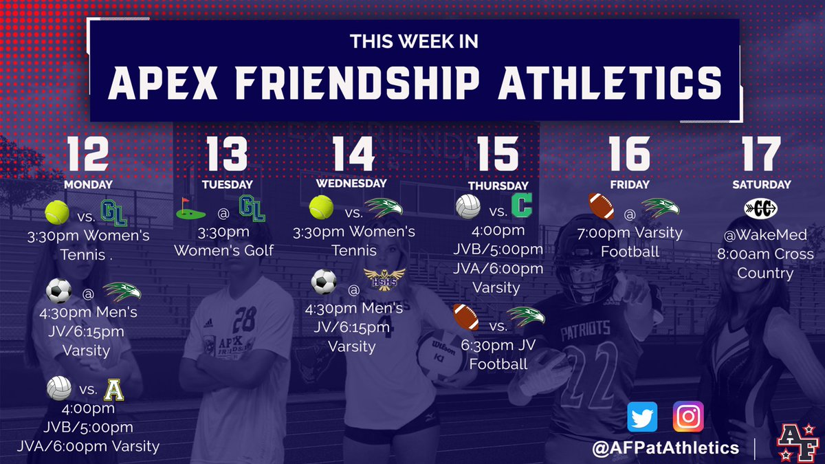 AFHS_PAC's tweet photo. Grab your AFPAC All Sport passes to support our student athletes at their home games this week! (FYI - Volleyball was moved to 9/12 due to meet the teacher!) Need passes which can be used for all home games for the entire school year: https://t.co/6c0oHe8pC5
#GoPats #PatsFam https://t.co/24yEbDj5IM