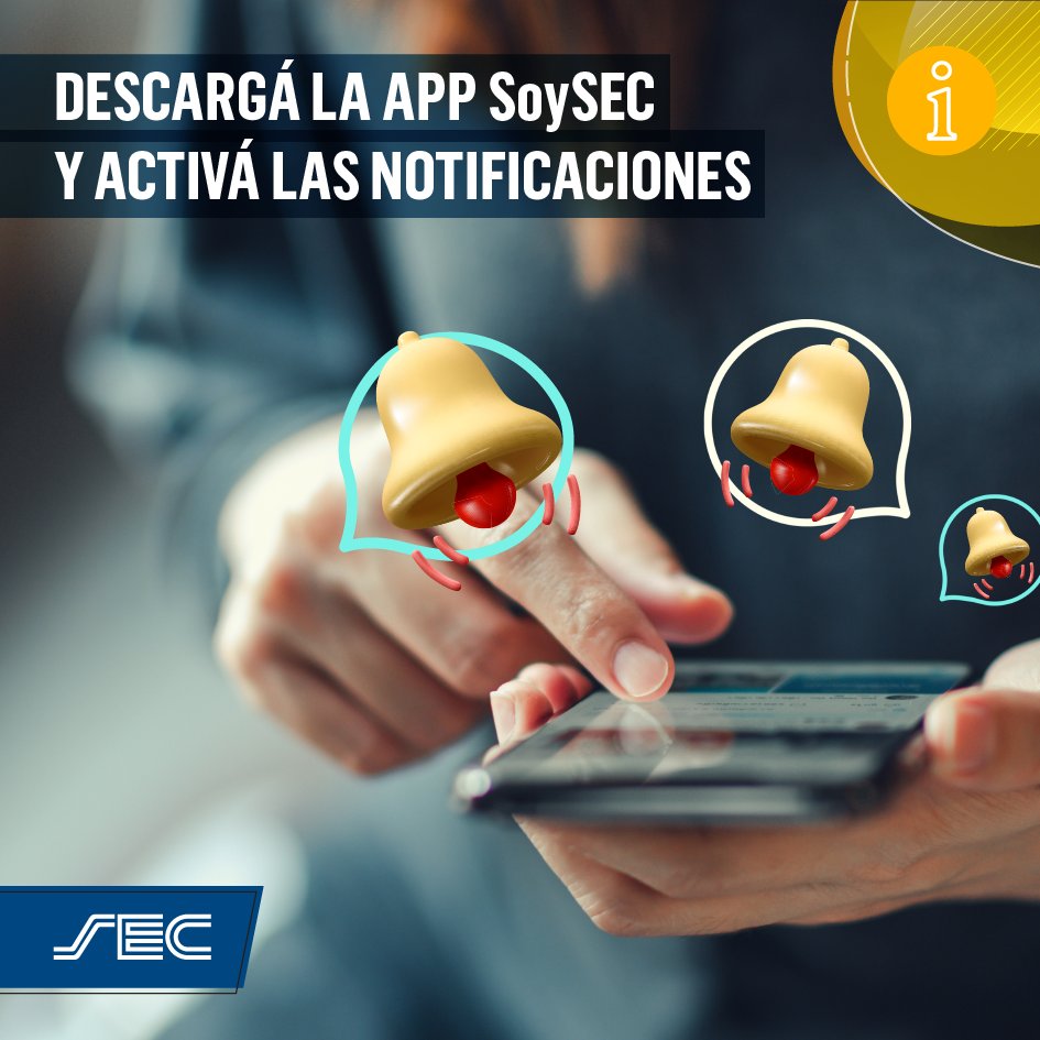 DESCARGÁ LA APP “SoySEC” Y ACTIVA LAS NOTIFICACIONES! 

¿Cómo activarlas?

1. Dirigite a la sección de “Notificaciones” dentro de tu perfil

2. Habilita la opción “Permitir Notificaciones”

¡Listo! Recibirás las últimas novedades del SEC en tu celular 

qrco.de/bcSnSa