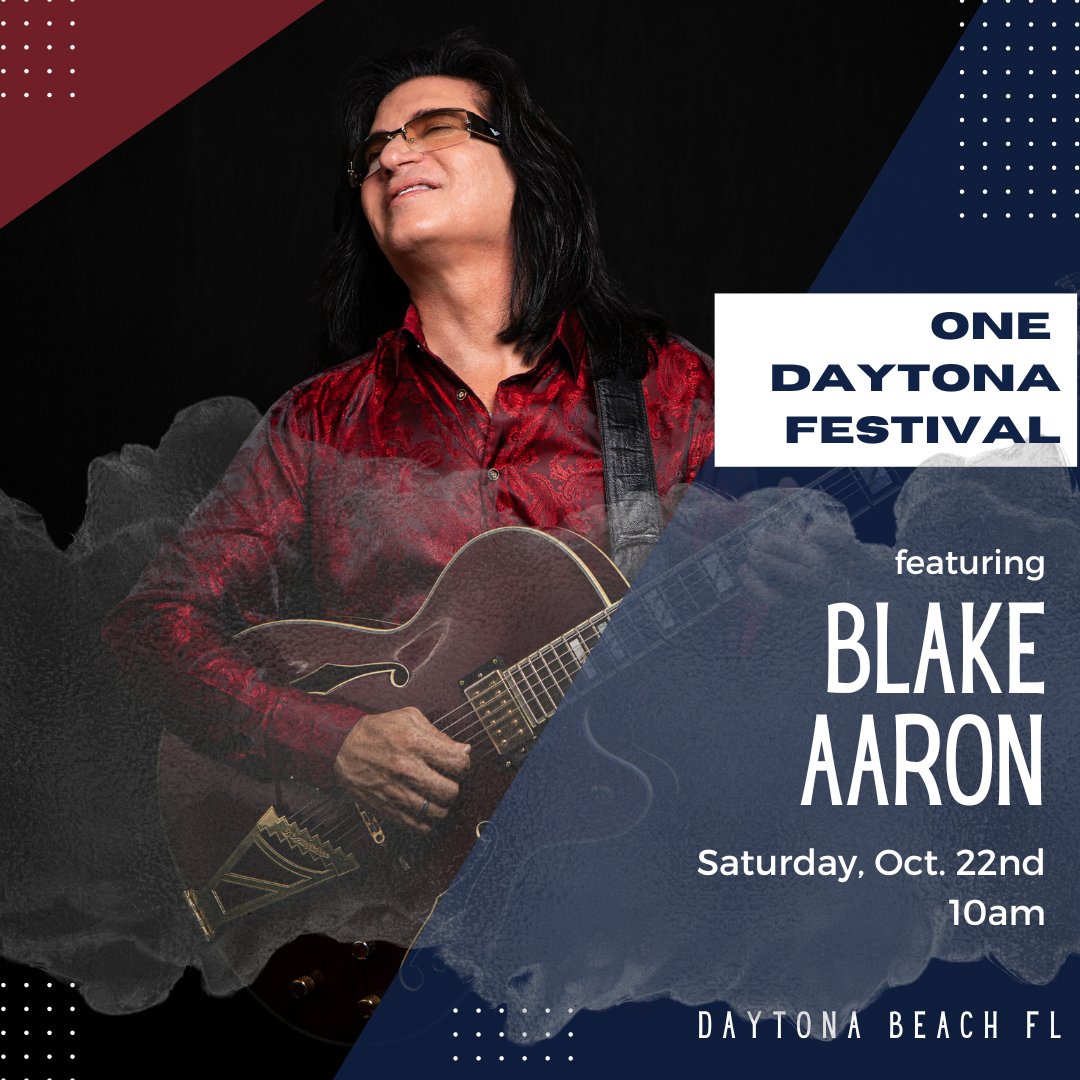 Blake Aaron is thrilled to be playing at the One Daytona Festival!

Saturday, Oct. 22nd  2022 at 10:00 AM

ONE DAYTONA
Daytona Beach, FL 32114

For more information and to purchase tickets: blakeaaron.com/live or tap the LINK IN BIO. ⬆️