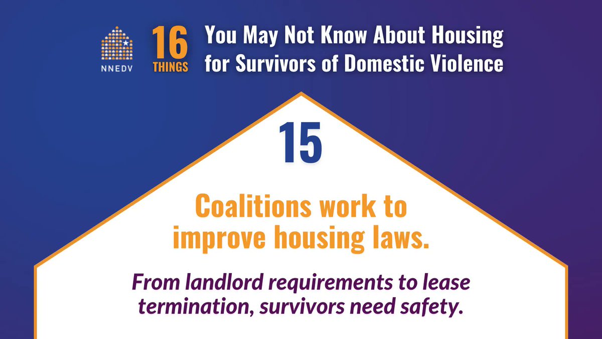 nnedv's tweet photo. Did you know that NNEDV represents the 56 state and territorial domestic violence coalitions? State and territory housing laws and policies can help survivors secure and maintain safe, affordable housing. Learn more in our #16Things series: https://t.co/tSXbFMfR6V https://t.co/RkZ5YpzHH1