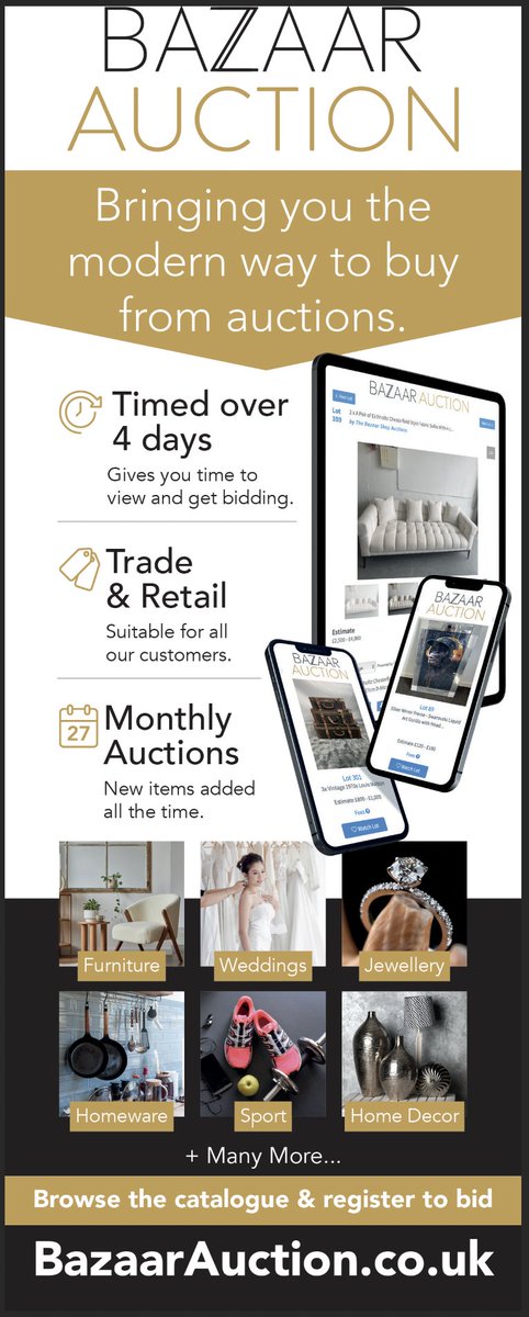BazaarAuction.co.uk Auction is open for bidding this Thursday 15th till 18th Sept. Click on the link
bit.ly/3SWjLrP