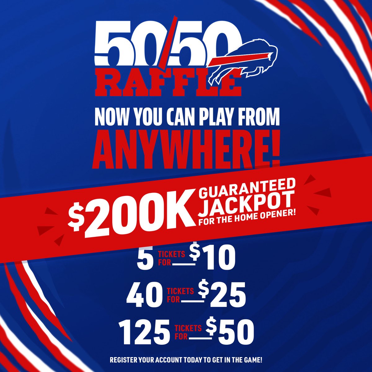 BuffaloBills's tweet photo. For the first time ever our 50/50 Raffle has gone digital and you can play from ANYWHERE!

#GoBills | #BillsMafia