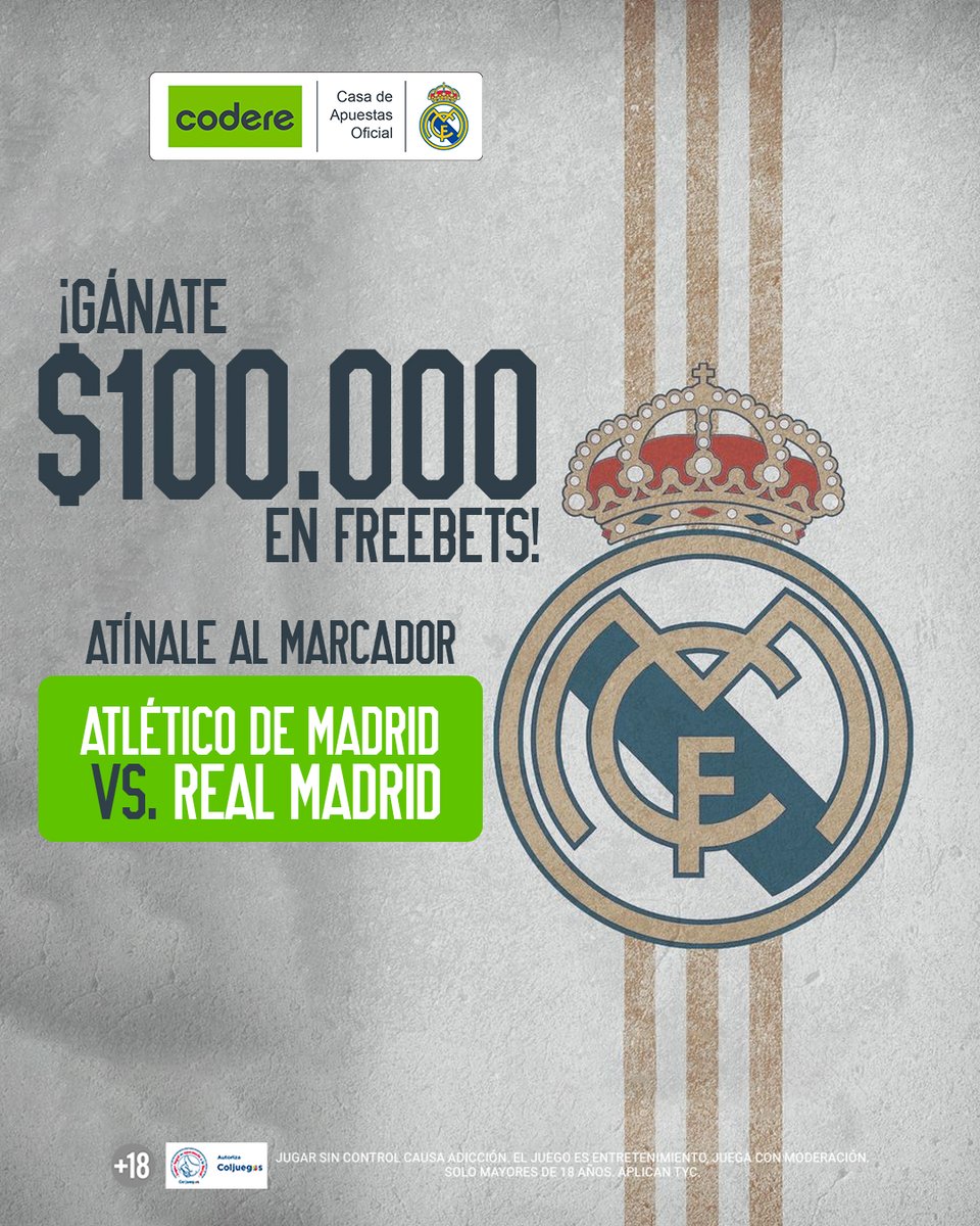 CodereCO's tweet photo. ¡Gana $100.000 en freebets! 🤑

*Sigue a Codereco
*Escribe el marcador
*Tener tu cuenta activa en Codere (si no, abrir una)
*Da RT 
*El que le atine gana, si varios aciertan ¡Sorteo! https://t.co/8nYV83GpK0
