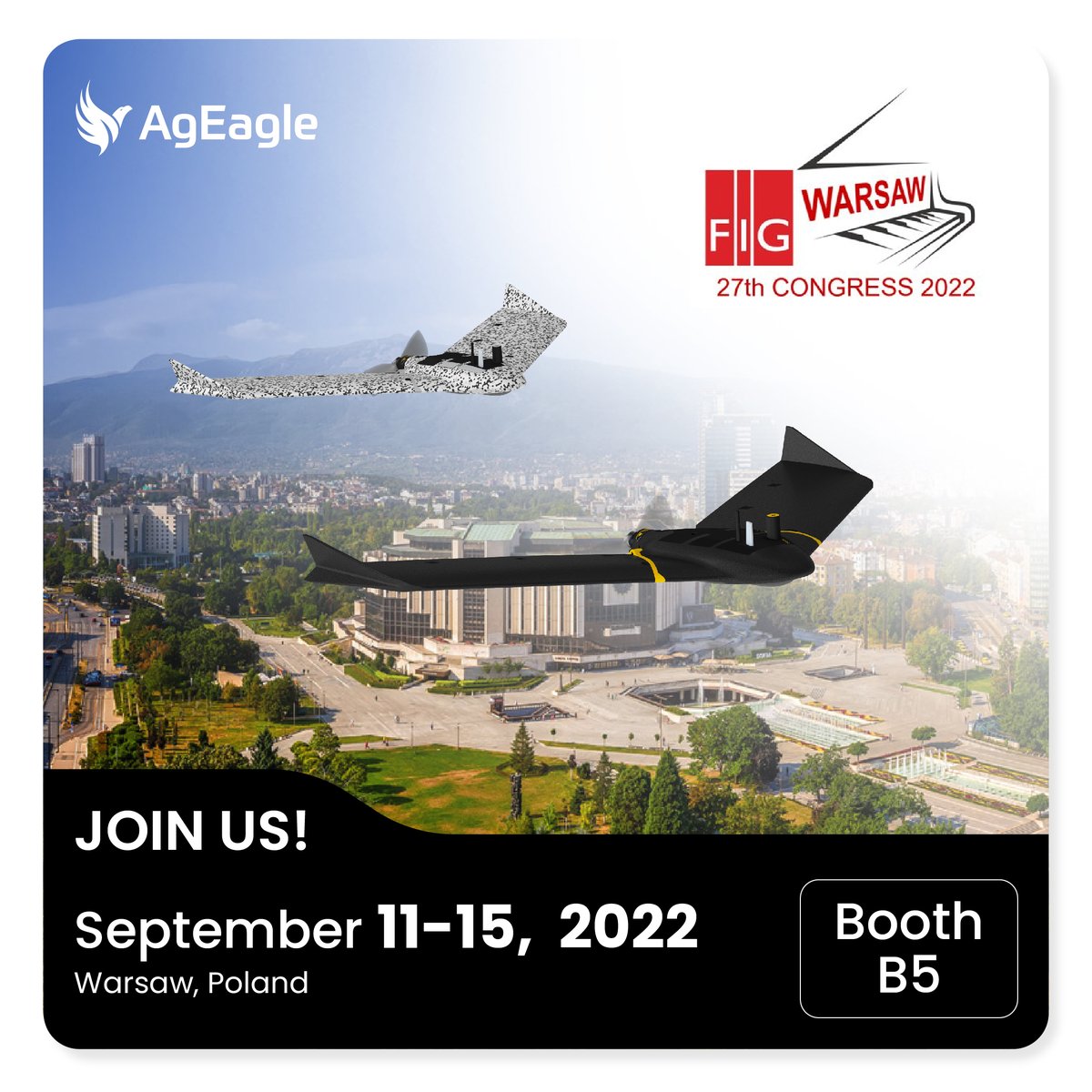 EagleNXT's tweet photo. Are you at @FIG_NEWS in Poland? Come see us at booth #B5 and donβt miss our presentation βUse Case Spotlights: Mapping and Modelling Cities Using #Dronesβ on Tuesday, 13 September.
β²οΈ 09:00 - 10:00
π #FIGCongress - Room Sequoia, DoubleTree by Hilton
#UAVS #eBeeX #surveying https://t.co/XAQnAsJgcg