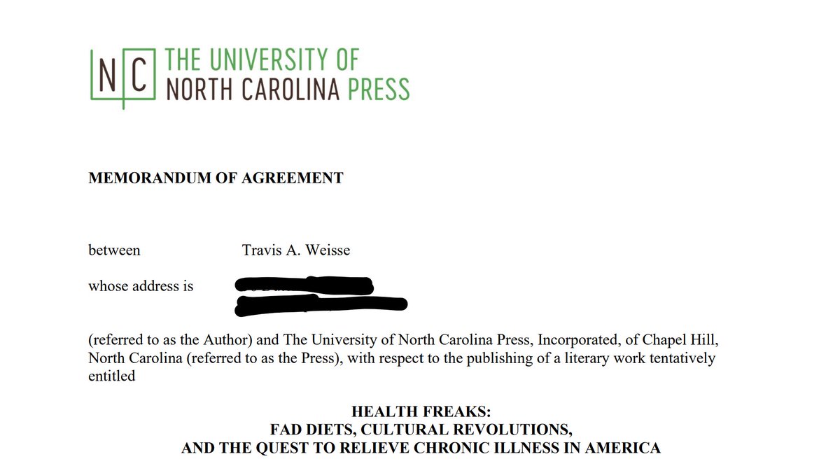 Thrilled to announce that my first book, Health Freaks: Fad Diets, Cultural Movements, and the Quest to Relieve Chronic Illness in America is officially under contract with <a href="/UNC_Press/">UNC Press</a>! #twitterstorians #foodhist #histsci #histmed 

Read the🧵for more details...