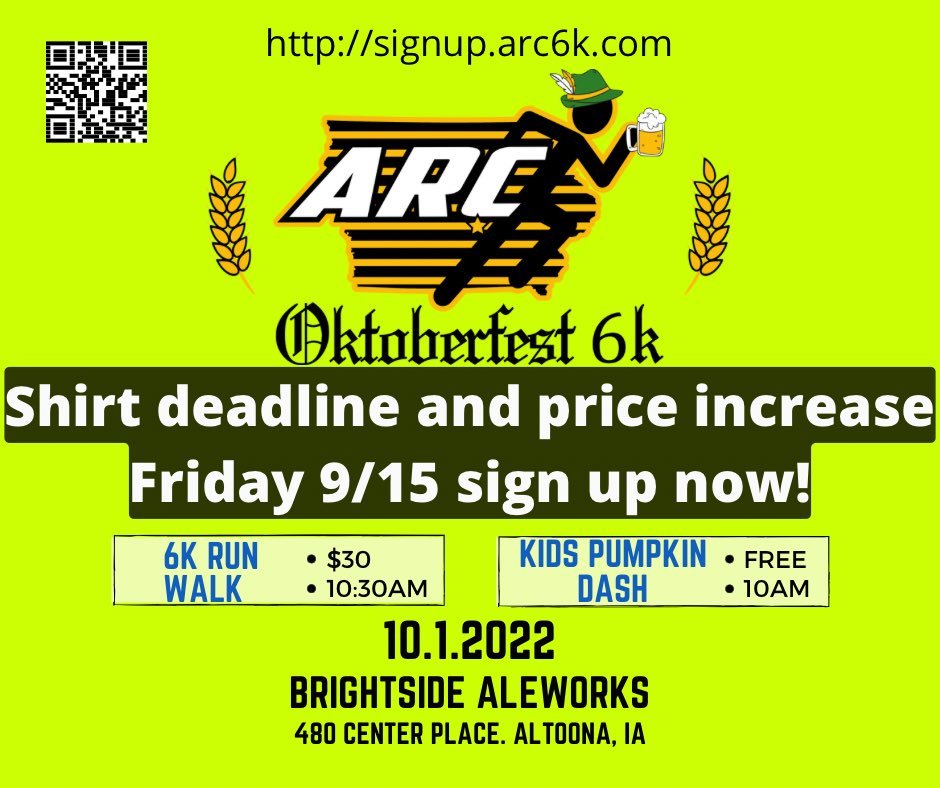 signup.arc6k.com - now is the time to sign up if you are on the fence about joining us. We will be having a course preview run on Thursday night at 7PM from Brightside as our group run.