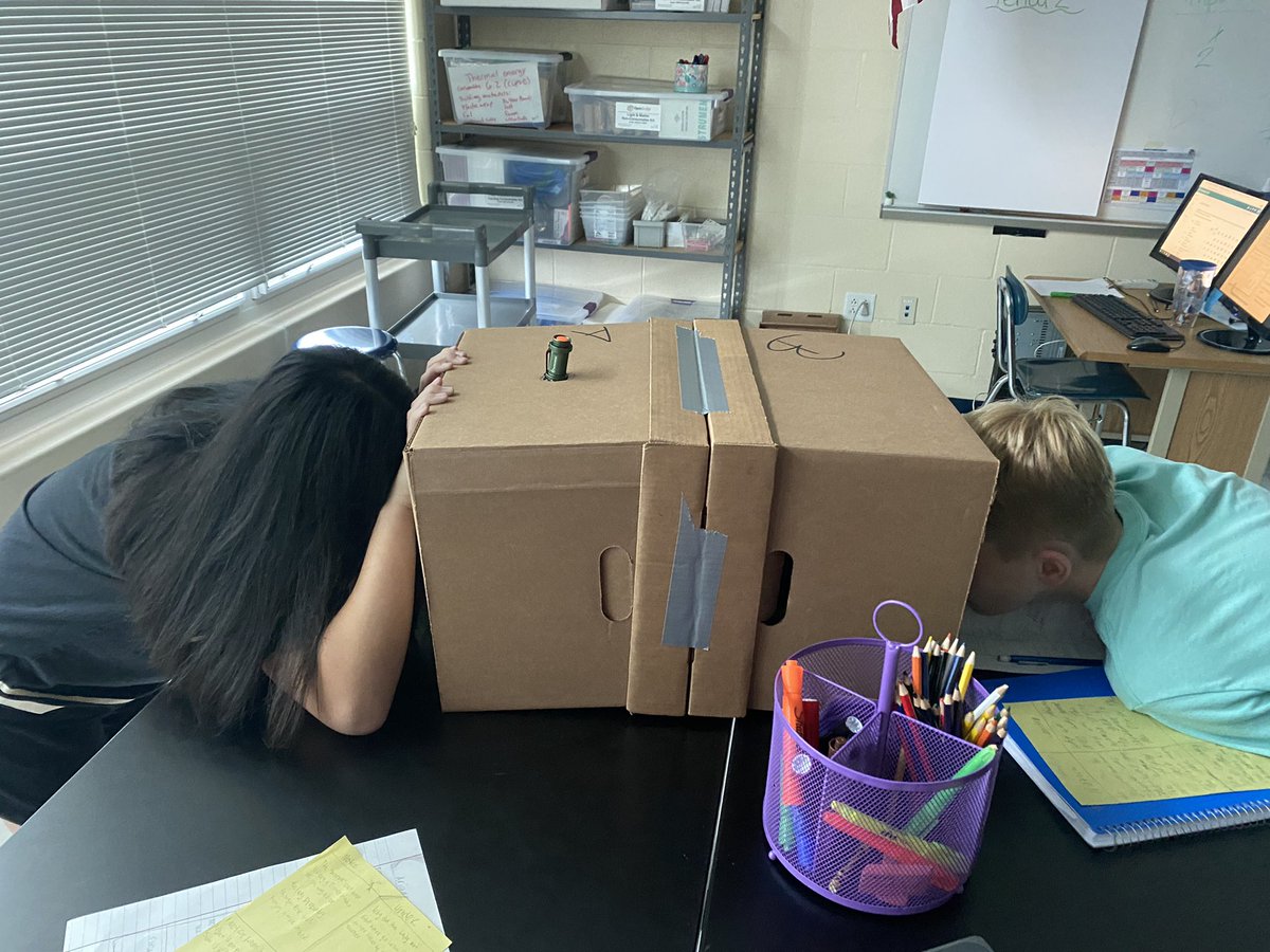 MrsEtense's tweet photo. Testing ideas about the one-way mirror phenomenon using the Box Model #6thgradescientists @OpenSciEd @MrsCEastShore @MrGenovaESMS https://t.co/1Fw79WorI9