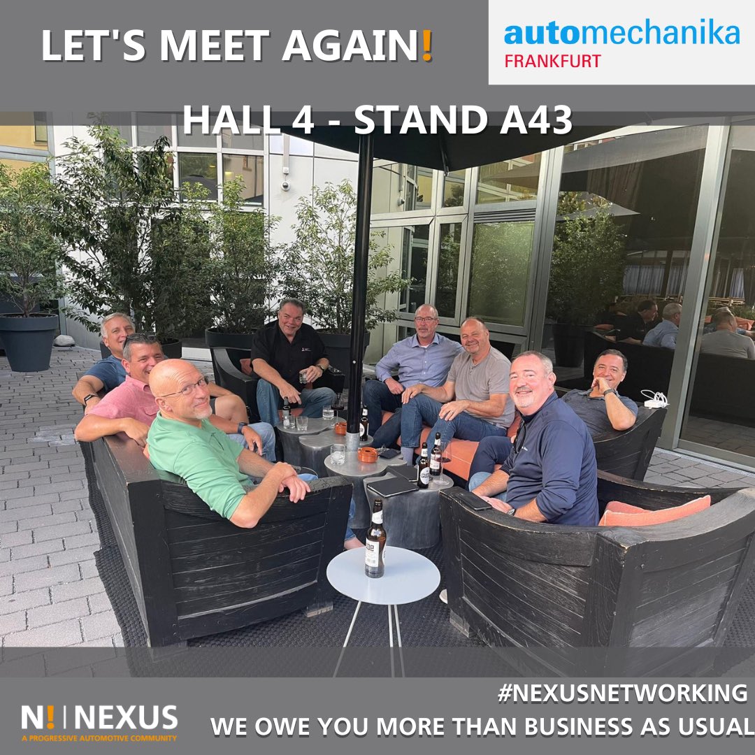 NexusAutomotiv's tweet image. #NexusNetworking - LET&apos;S MEET AGAIN!From tomorrow, we will be happy to welcome you on our booth.

You will experience the latest evolutions of our #concepts and enhanced #services.

During @automechanika_ Frankfurt, 13.-17.9.2022, we will reveal you #important #news!

#amf2022