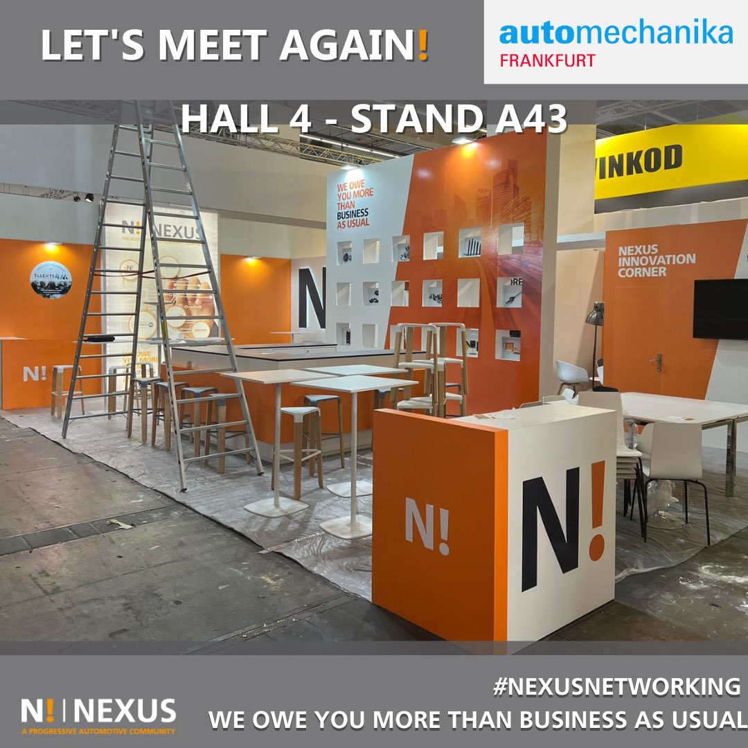 NexusAutomotiv's tweet image. #NexusNetworking - LET&apos;S MEET AGAIN!From tomorrow, we will be happy to welcome you on our booth.

You will experience the latest evolutions of our #concepts and enhanced #services.

During @automechanika_ Frankfurt, 13.-17.9.2022, we will reveal you #important #news!

#amf2022
