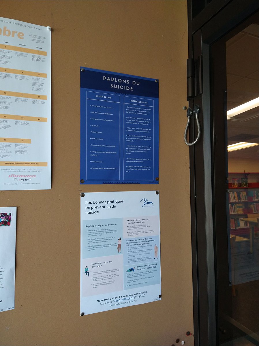 Les bibliothèques de Montréal - Nos nouvelles alliées ! 📚 
En honneur de la journée internationale de la prévention du suicide du 10 septembre, SAM a maintenant de nouvelles alliées. 
Crédit photo : Bibliothèque Hochelaga
#préventionsuicide
<a href="/bibliomontreal/">Bibliothèques de Montréal</a>