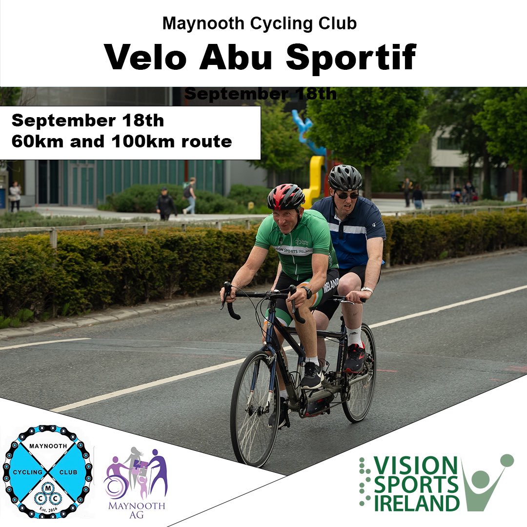 A reminder that any stokers looking for a pilot and/or a tandem bike to enable them to take part in our Vélo Abú Sportive can contact <a href="/visionsportsirl/">Vision Sports Ireland</a> for assistance. Only a few days left to register! <a href="/access_maynooth/">Maynooth Access Group</a> <a href="/KildareSP/">Kildare Sports Partnership</a> <a href="/ParalympicsIRE/">Paralympics Ireland</a>