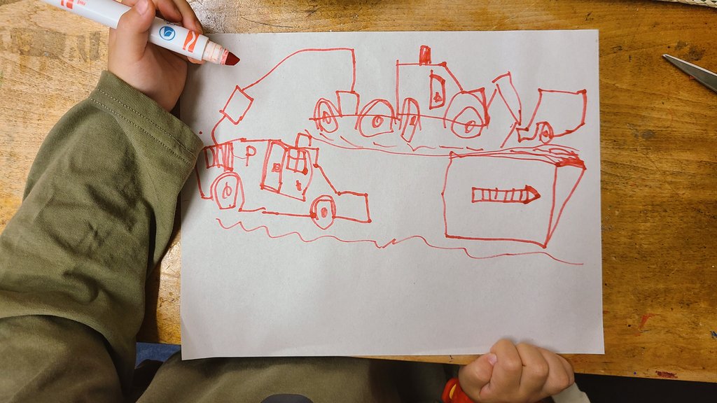 Kindergarten is a beautiful place to play, learn &amp; grow. This morning, a K1 played with a fire truck. He took out paper &amp; created a visual story of his fire truck &amp; police car. His cousin told me, "If you take a picture, you will remember." Absolutely beautiful. <a href="/KPaleologos/">Katina Paleologos</a>