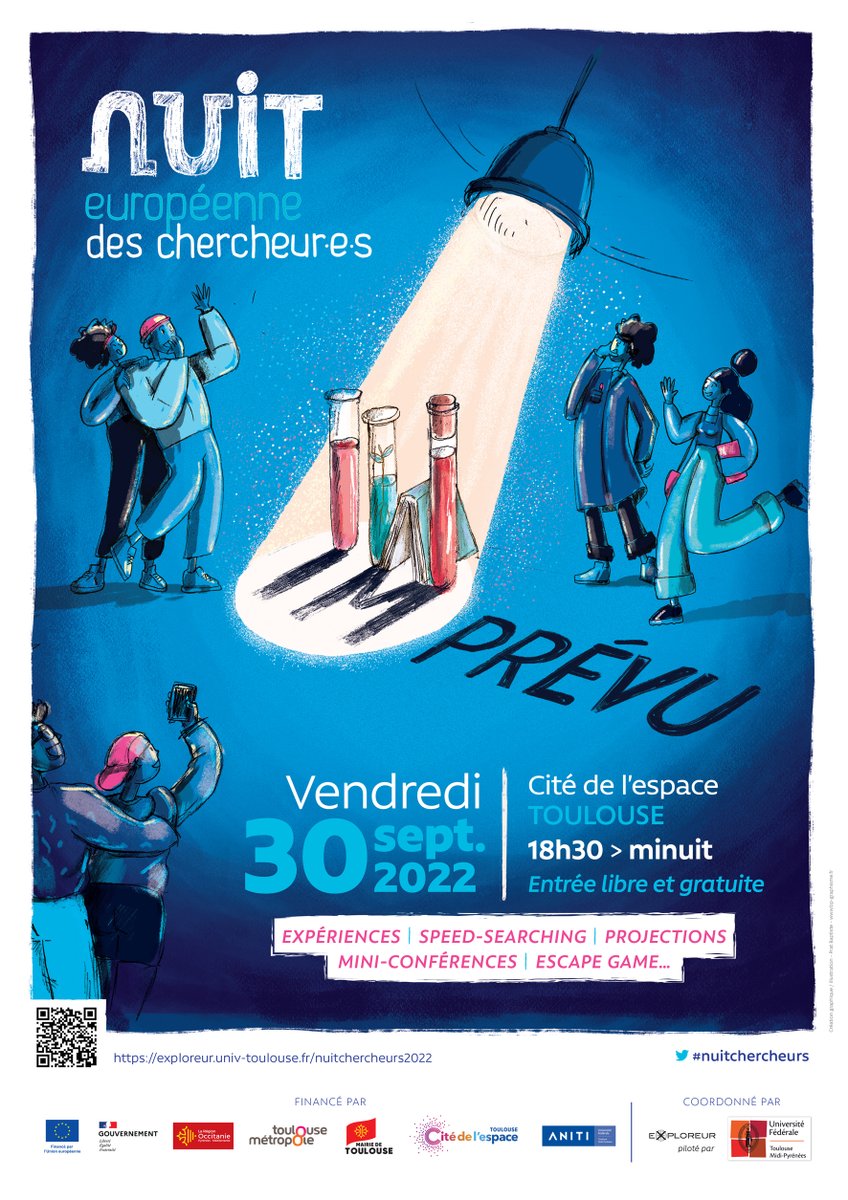 [EVENEMENT]J-1 avant la <a href="/NuitChercheurs/">Nuit Européenne des Chercheurs</a> à #Toulouse place à l'imprévu
Organisée par <a href="/Univ_Toulouse/">Université de Toulouse</a> 
↪Retrouvez les chercheur·e·s pour partager leurs découvertes et échanger autour d’animations décalées

🔍Vend 30/09-18h30 à 00h
🔍Gratuit
🔽Plus d'infos🔽
cite-espace.com/evenements/nui…