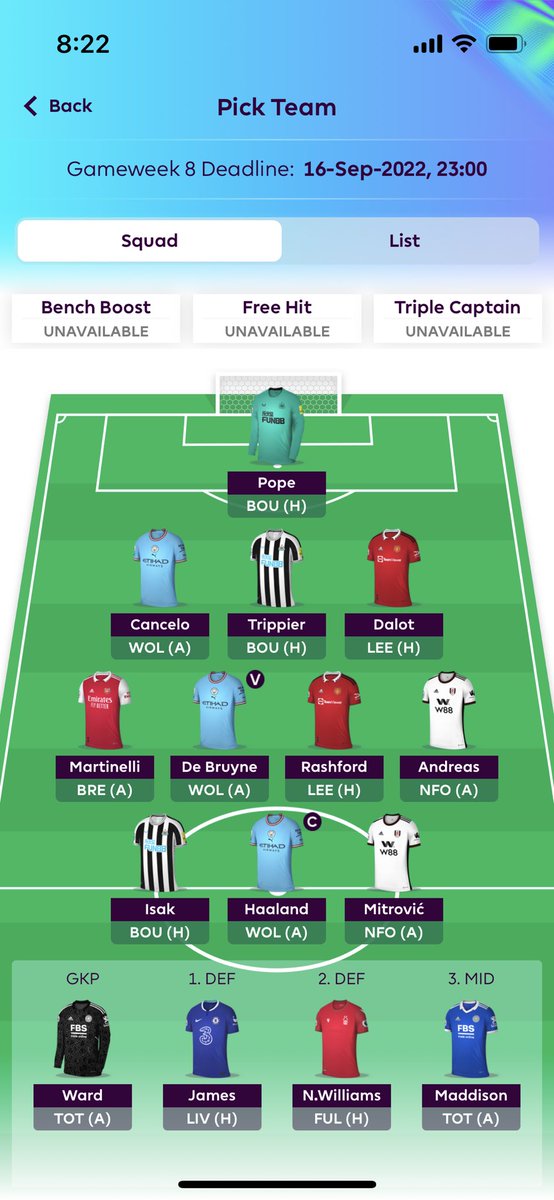 Ayussh_S's tweet photo. @FPLMate 

Hey Dan
Have loved your content so far, and frustrating to see what’s going on with EPL right now.
I have my wild card active and was hoping to get  your opinion on my team. https://t.co/9O57aFH96j