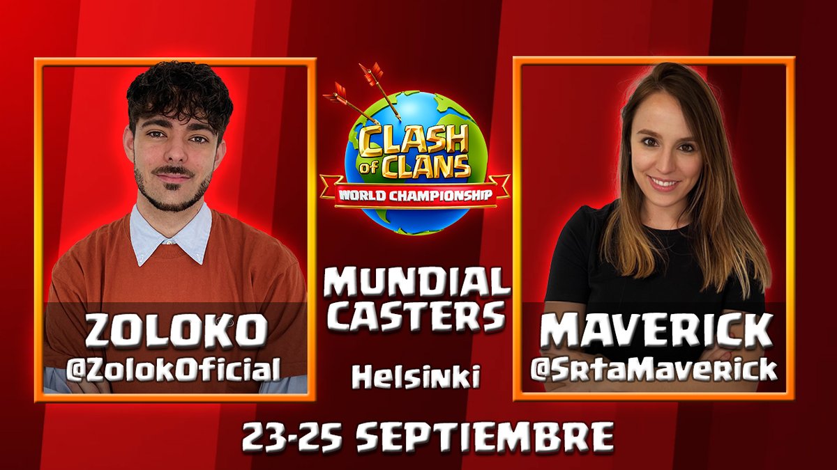 ¡Hoy por fin podemos daros la noticia!
Un año más seremos Casters en la Gran Final del Mundo de Clash of Clans 2022

3 años después, os trasladaremos presencialmente toda la emoción desde Helsinki, Finlandia.

Gracias a todos por hacer de nuevo este sueño realidad! ❤️#ClashWorlds