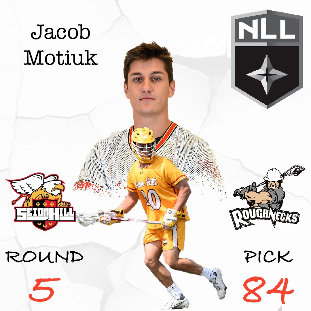 SetonHillLax's tweet photo. ICYMI: @motiuk_jacob was taken in the 5th Round of the @NLL draft on Saturday night by the @NLLRoughnecks . 

Jake is our 9th player drafted into a pro-lacrosse league in our 17 year history. 

#Family | #BRG https://t.co/7B5kLzSSfw