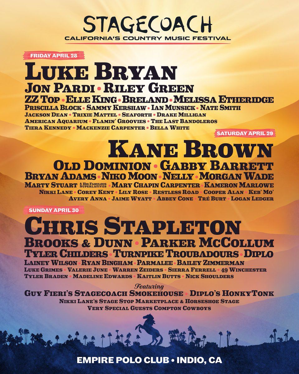 lukebryan's tweet photo. Can't wait to see y'all at @Stagecoach next April 28-30, 2023! Grab your passes this Friday, September 16 starting at 10am PT. https://t.co/qCp8oKp5GV https://t.co/qTFC5As2on