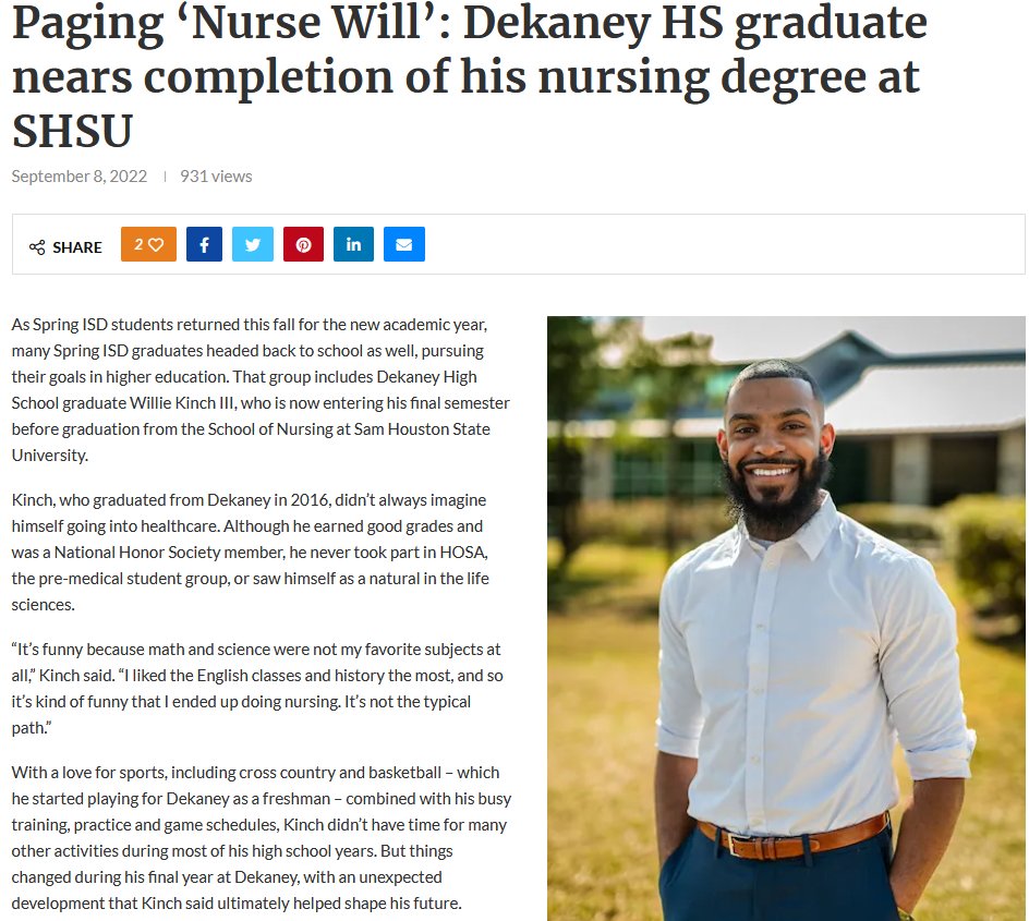 SHSU_SON's tweet photo. Please take some time to read about our Senior, Willie Kinch III! We are so proud of you. Keep up the hard work!! 👏

https://t.co/zxfgTKvzHE https://t.co/2nE6BXkjry