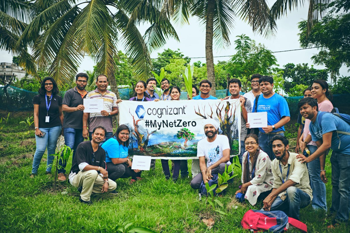 Cognizant's tweet photo. As part of our #MyNetZero #sustainability actions in which 15,000+ associates participated in 40+ countries, teams across India planted 10,000 trees - sequestering π³ CO2 and producing ππ fruit each year. https://t.co/iUYDL1zOBc