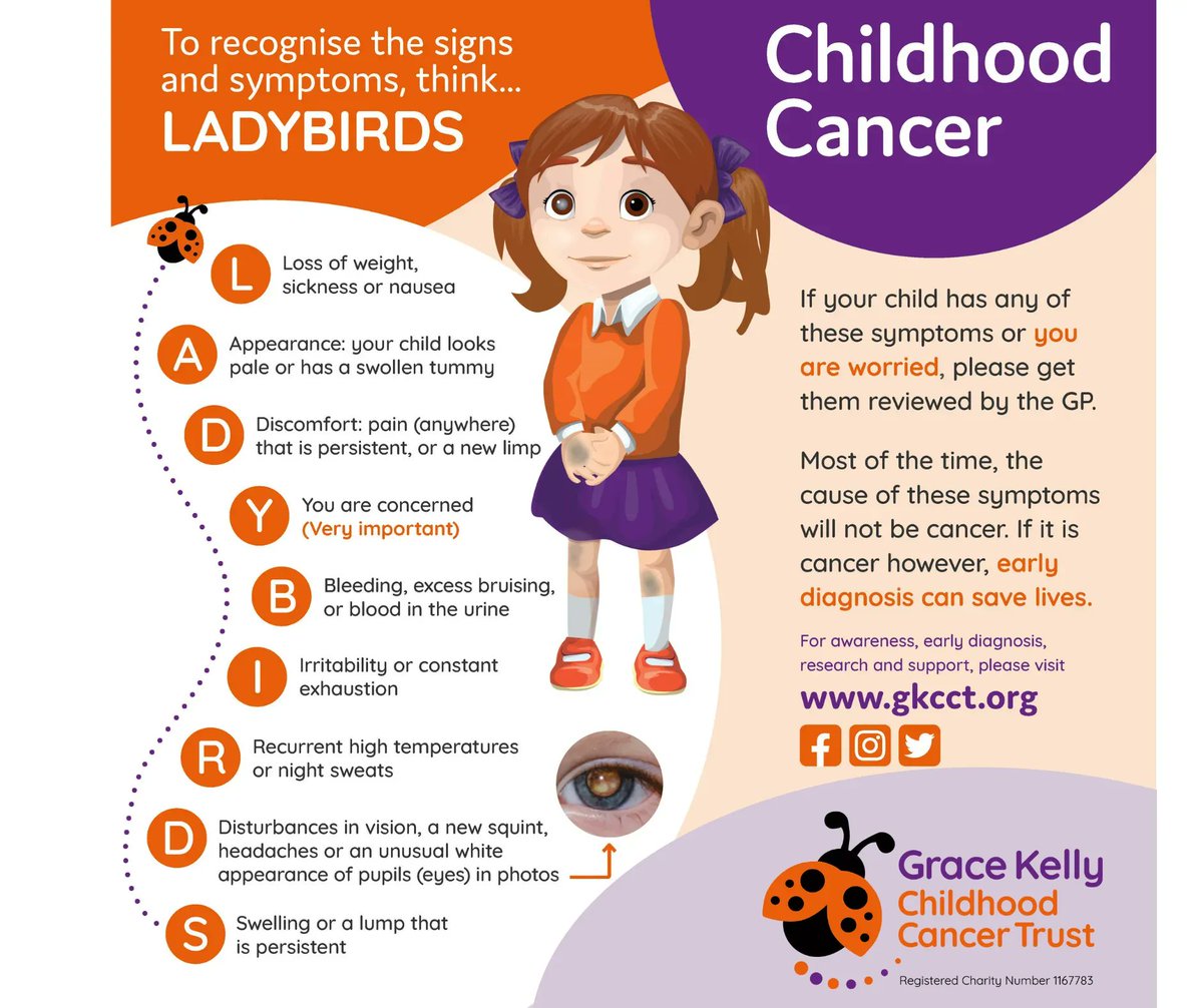 ERICvsCANCER's tweet photo. DID YOU KNOW that to recognize the signs &amp; symptoms of Childhood Cancer, you think of LADYBIRDS?

Most of the time, the cause of these symptoms will not be cancer. If it is cancer however, EARLY DIAGNOSIS CAN SAVE LIVES.

https://t.co/3LCDVWBRd4

#ERICvsCANCER
#ChildhoodCancer https://t.co/RDuR7Hi7UB