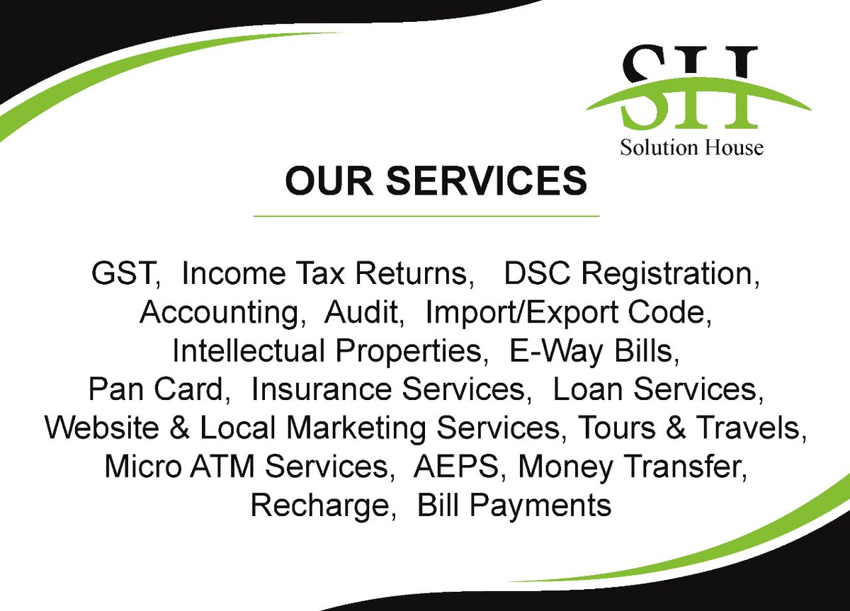 Shaurya20166912's tweet photo. I Solution House
We r providing "Outsourcing of Accounting &amp; Taxation Services".
1)- Regular Accounting
2)- Legal compliances(TDS, GST and Income Tax)
3)- Management Information System..
for any query call or mail.
9140139738
solutionhouselko@gmail.com
#solutionhouselko
#service https://t.co/jDszwsBpam