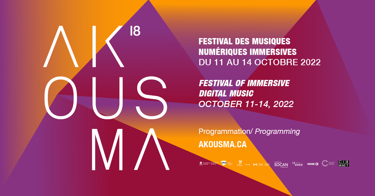 AKOUSMA, le festival des musiques numériques immersives, est de retour en mode international pour sa 18e édition, du 11 au 14 octobre 2022 à l'Usine C et au CIRMMT. Venez découvrir l’électro dans tous ses états!
akousma.ca/Programmation-…