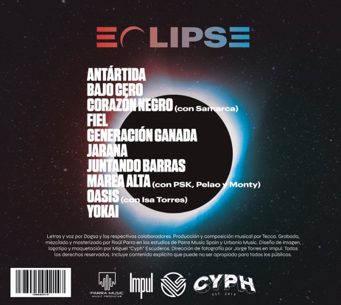 Dogsa_Rap's tweet photo. Y esto es ECLIPSE. 
Aquí está el tracklist que compone este nuevo álbum. Totalmente compuesto y producido por el maestro @teccadj , gracias por poner música a mis locuras ♥️

ECLIPSE verá la luz el 14 de octubre pero...¡Este miércoles tendremos el primer videoclip y single! #Fiel https://t.co/7hPqFNkgYj