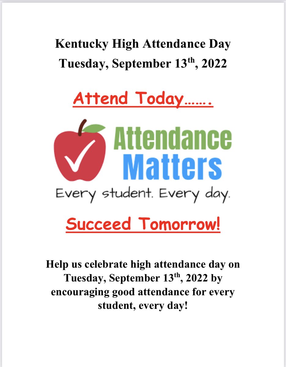 September 13th, 2022 is statewide high attendance day! Good attendance is one of the most reliable predictors of future academic success. Please help us celebrate good attendance tomorrow and every day!