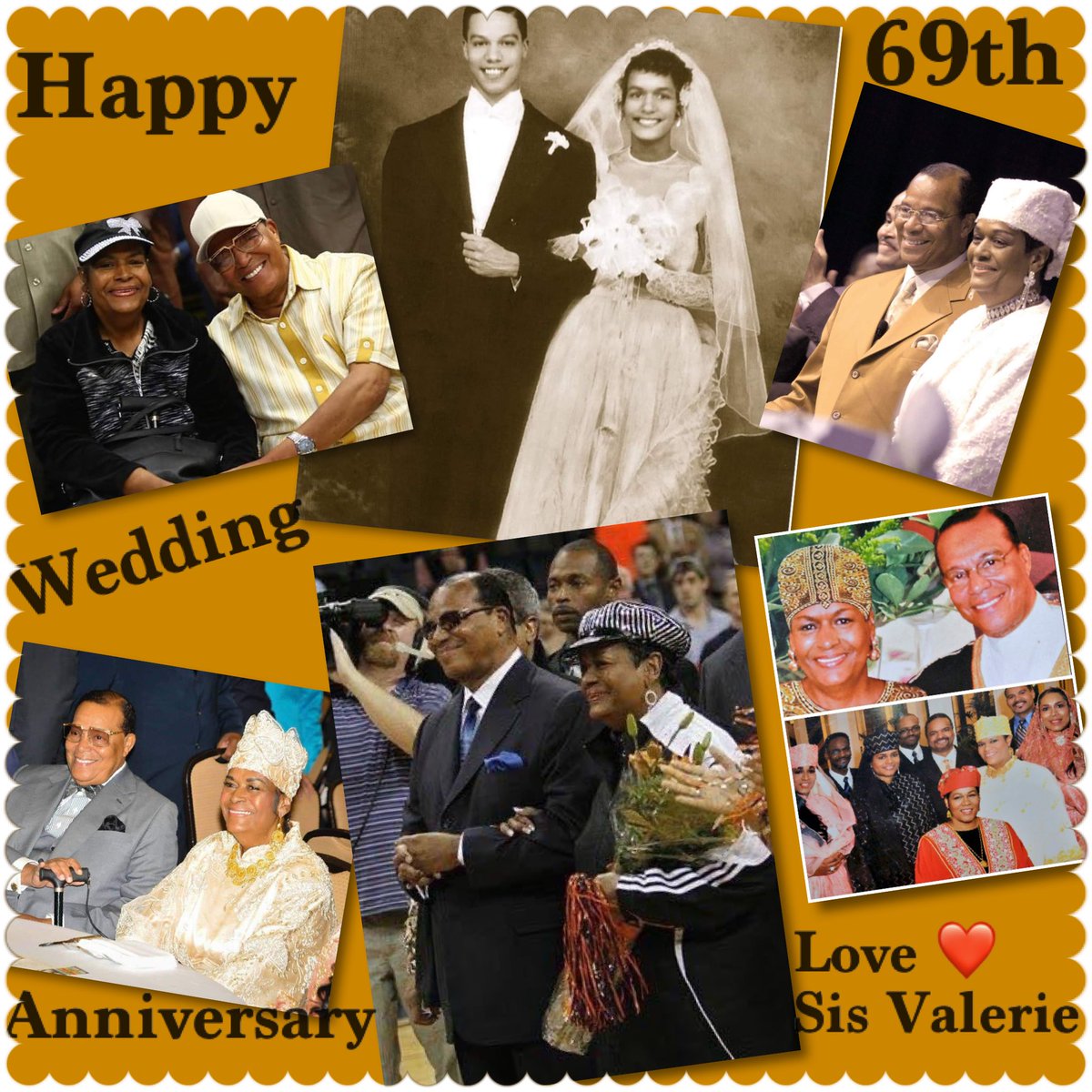 w1seone25's tweet image. Happy 69th Wedding Anniversary ❤️to the number one couple in The Nation Of Islam - Our Beloved Honorable Minister Louis Farrakhan and Mother Khadijah Farrakhan. May Allah bless them with 69+ more years of Love ❤️ and Happiness. APIDTA!
