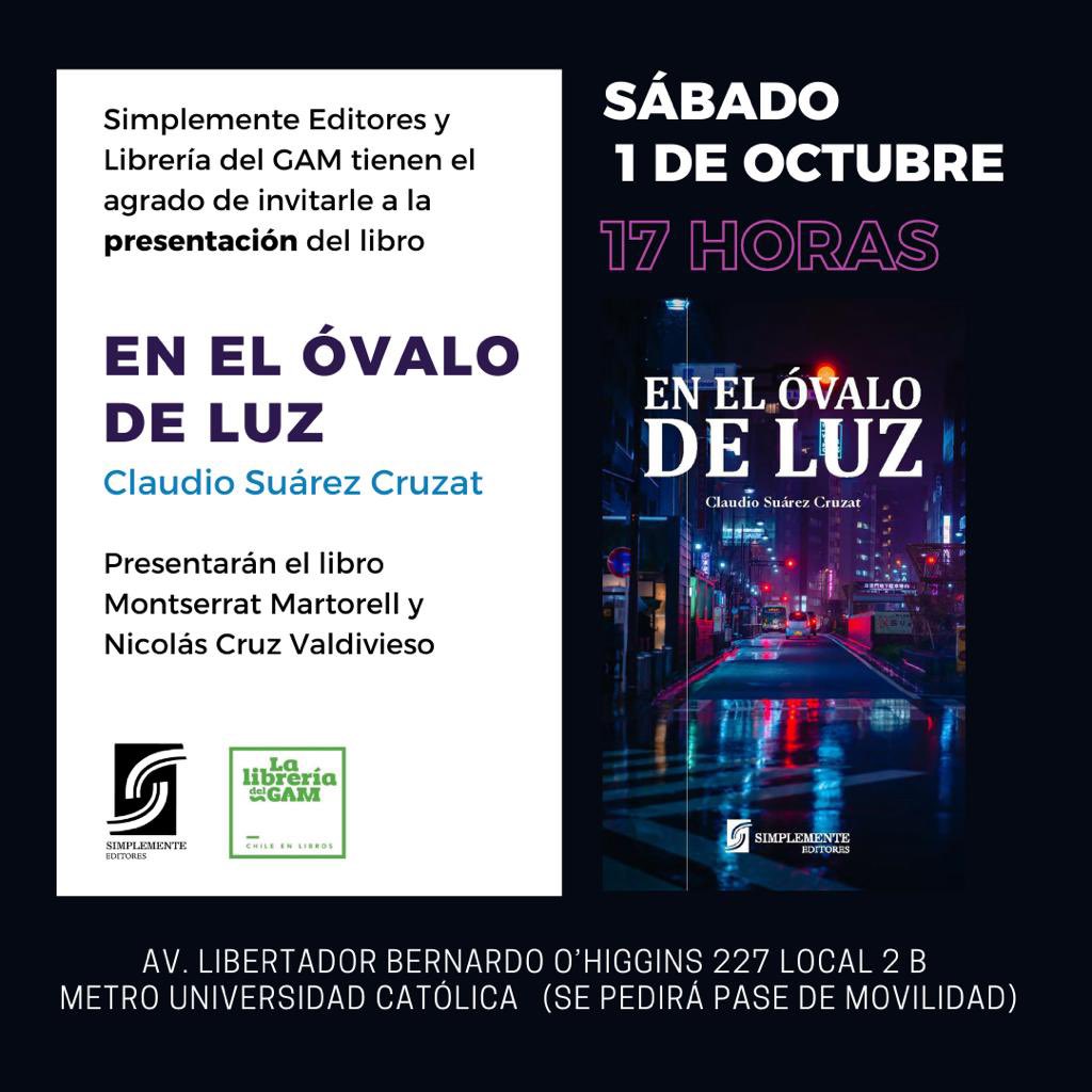 montsemartorell's tweet photo. Feliz de estar presentando “En el óvalo de luz” de Claudio Suárez Cruzat. Todos y todas invitados. https://t.co/QQlzS3pNgc