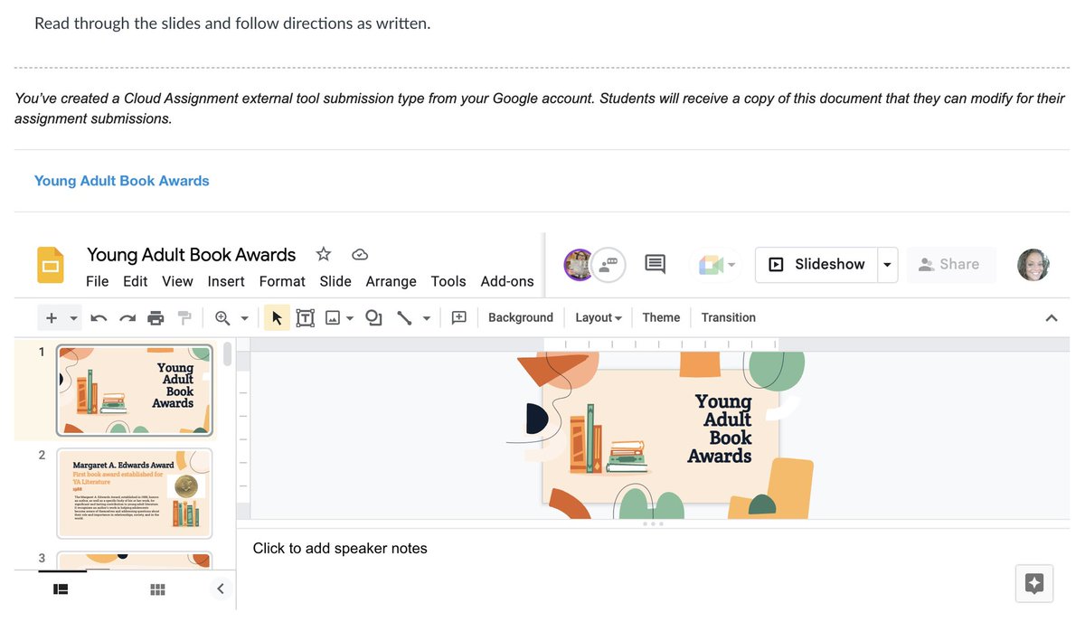 MrsCatShoun's tweet photo. Mrs. Hartsell uses Google Cloud Assignments in Canvas during her YA Literature class. This allows her to push an individual copy of a google document to each of her students and then see their responses directly within Canvas. @HallsHighTN #KCSLMS #kcsedtech https://t.co/CsQTitYnwY